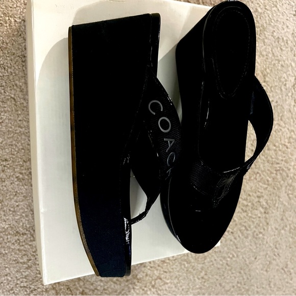 Coach, Cammie web wedges black web, and patent size 6 - Picture 2 of 6